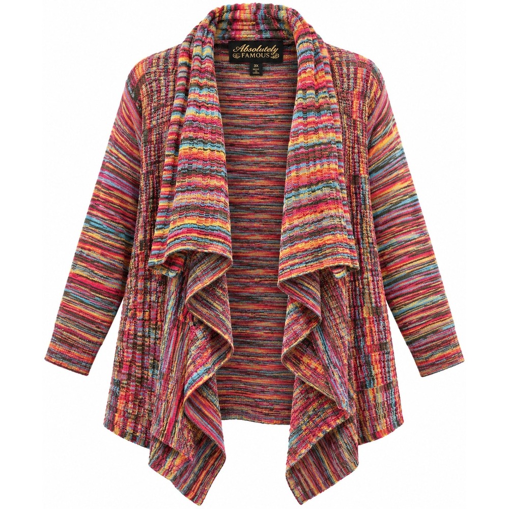 Absolutely Famous Multi Color Space Dye Waterfall Cardigan Womens 3X Boho Knit